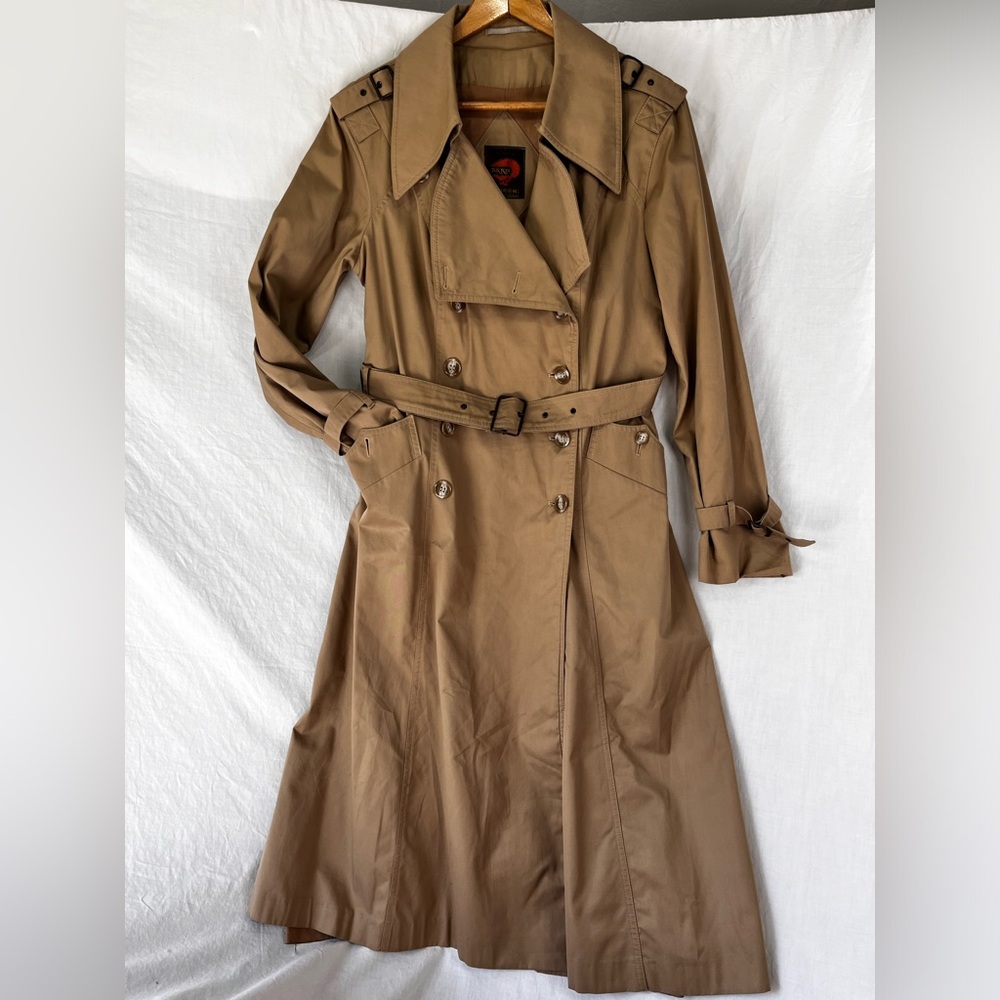 Vintage Trench Coat Women Medium Beige Fox Run By Little Foxes Int'l Yugoslavia - Picture 16 of 16